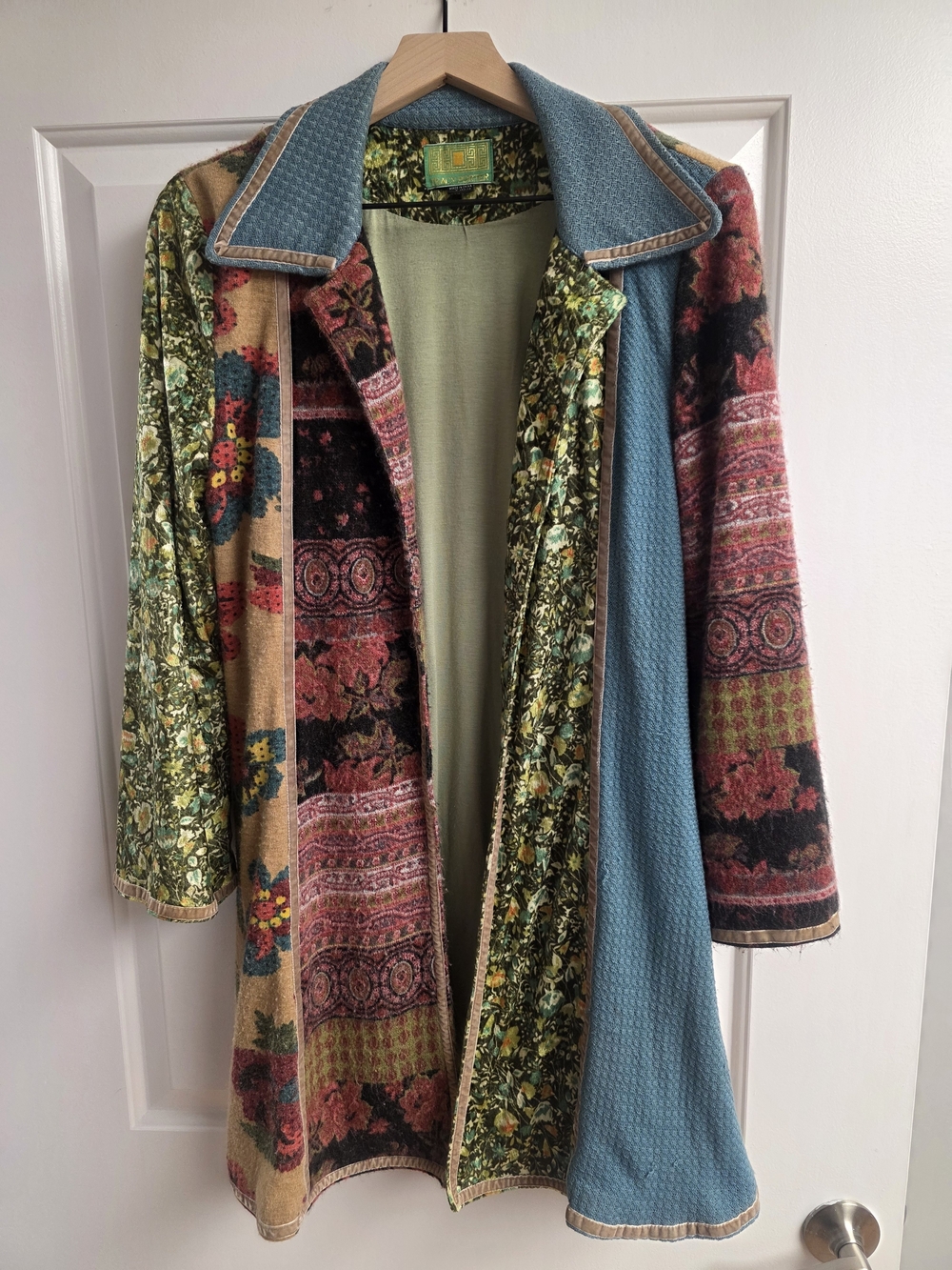 Tracy Porter Boho Patchwork Floral Print Sweater Coat Jacket